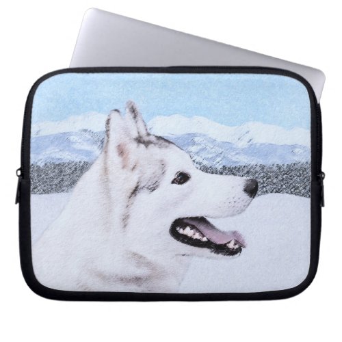 Siberian Husky Silver and White Painting Dog Art Laptop Sleeve