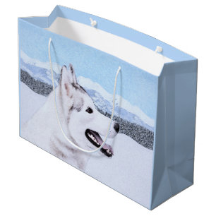 Siberian Husky (Silver and White) Painting Dog Art Large Gift Bag