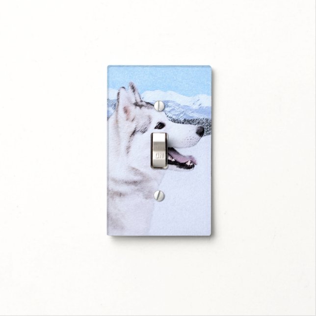 Siberian Husky (Silver and White) Painting Dog Art Light Switch Cover (In Situ)