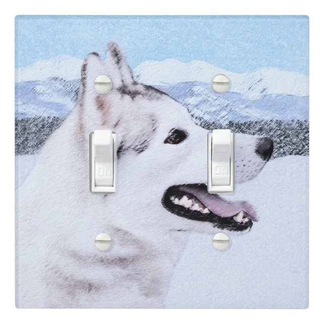 Siberian Husky (Silver and White) Painting Dog Art Light Switch Cover (In Situ)
