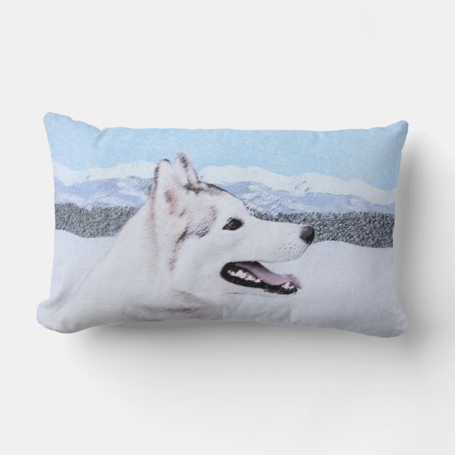 Siberian Husky (Silver and White) Painting Dog Art Lumbar Pillow (Front)