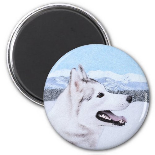 Siberian Husky Silver and White Painting Dog Art Magnet