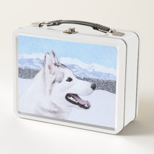 Siberian Husky Silver and White Painting Dog Art Metal Lunch Box