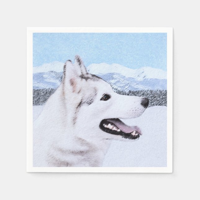 Siberian Husky (Silver and White) Painting Dog Art Napkins (Front)