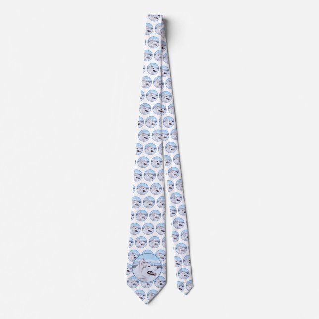 Siberian Husky (Silver and White) Painting Dog Art Neck Tie (Front)