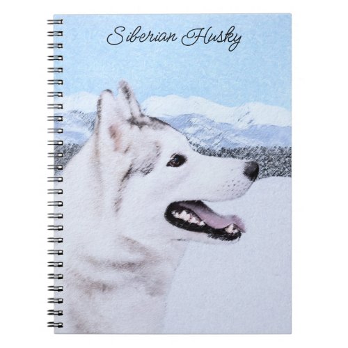 Siberian Husky Silver and White Painting Dog Art Notebook