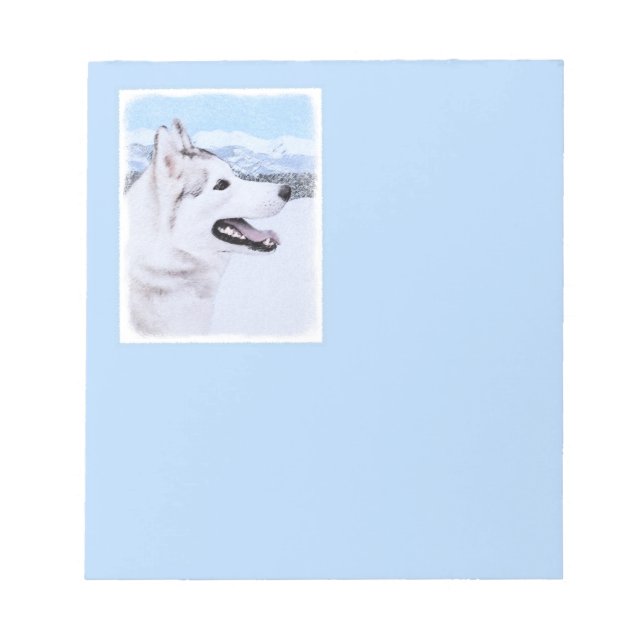 Siberian Husky (Silver and White) Painting Dog Art Notepad (Front)