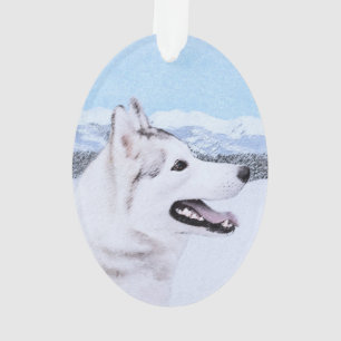 Siberian Husky (Silver and White) Painting Dog Art Ornament