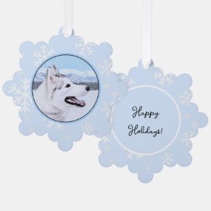 Siberian Husky (Silver and White) Painting Dog Art Ornament Card