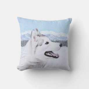 Siberian Husky (Silver and White) Painting Dog Art Outdoor Pillow