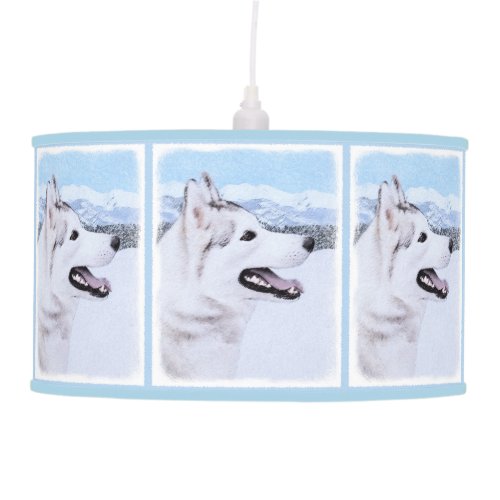 Siberian Husky Silver and White Painting Dog Art Pendant Lamp