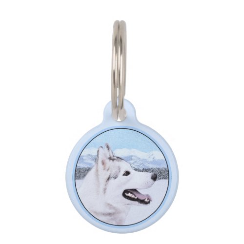 Siberian Husky Silver and White Painting Dog Art Pet ID Tag