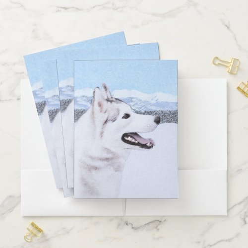 Siberian Husky Silver and White Painting Dog Art Pocket Folder