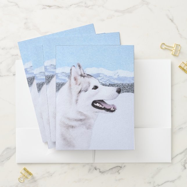 Siberian Husky (Silver and White) Painting Dog Art Pocket Folder (In Situ)