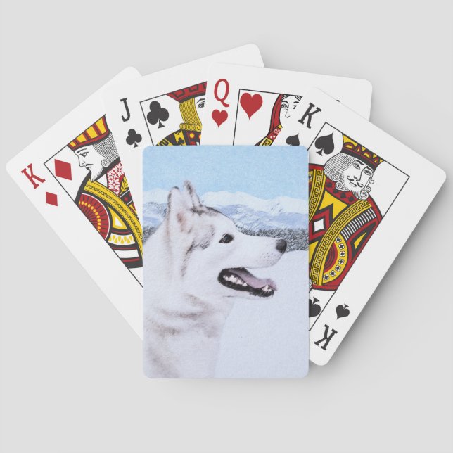 Siberian Husky (Silver and White) Painting Dog Art Poker Cards (Back)