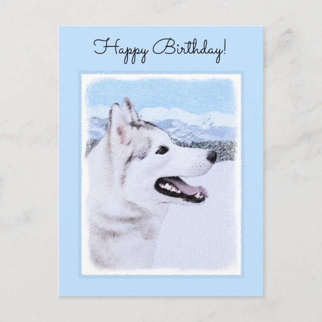 Siberian Husky (Silver and White) Painting Dog Art Postcard (Front)