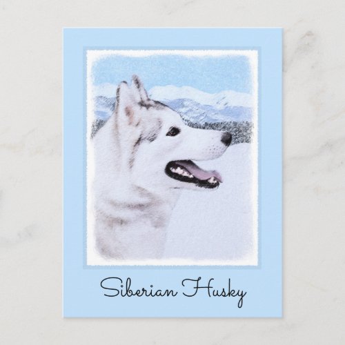 Siberian Husky Silver and White Painting Dog Art Postcard