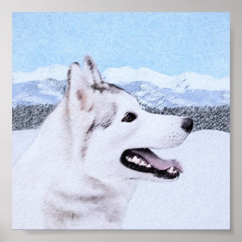 Siberian Husky Silver and White Painting Dog Art Poster