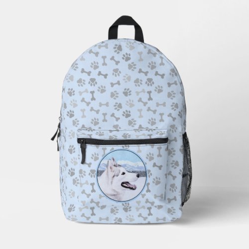 Siberian Husky Silver and White Painting Dog Art Printed Backpack