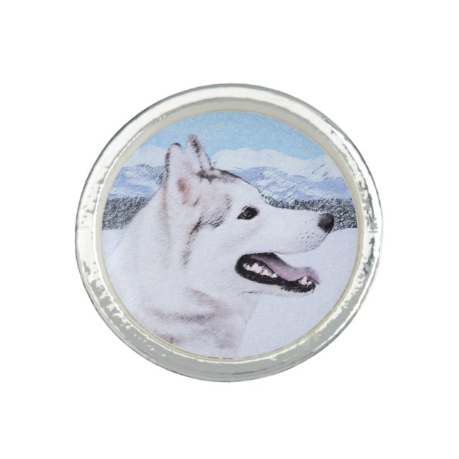 Siberian Husky (Silver and White) Painting Dog Art Ring (Front)