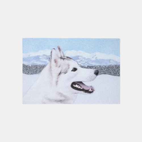 Siberian Husky Silver and White Painting Dog Art Rug