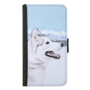 Siberian Husky (Silver and White) Painting Dog Art Samsung Galaxy S5 Wallet Case