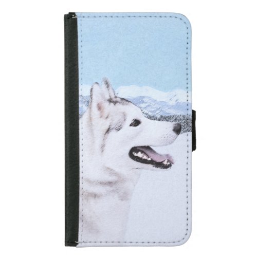 Siberian Husky Silver and White Painting Dog Art Samsung Galaxy S5 Wallet Case