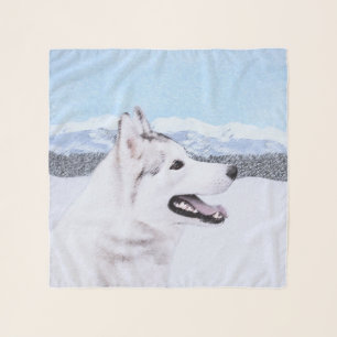 Siberian Husky (Silver and White) Painting Dog Art Scarf