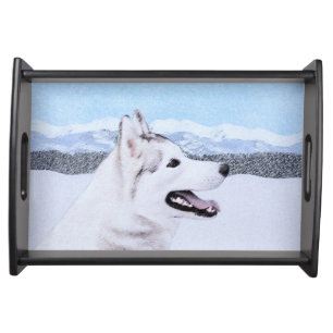 Siberian Husky (Silver and White) Painting Dog Art Serving Tray