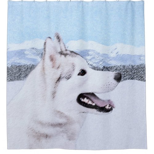 Siberian Husky Silver and White Painting Dog Art Shower Curtain