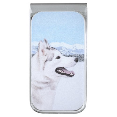Siberian Husky Silver and White Painting Dog Art Silver Finish Money Clip