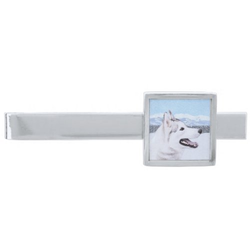 Siberian Husky Silver and White Painting Dog Art Silver Finish Tie Bar