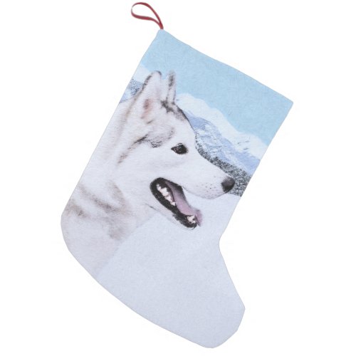 Siberian Husky Silver and White Painting Dog Art Small Christmas Stocking
