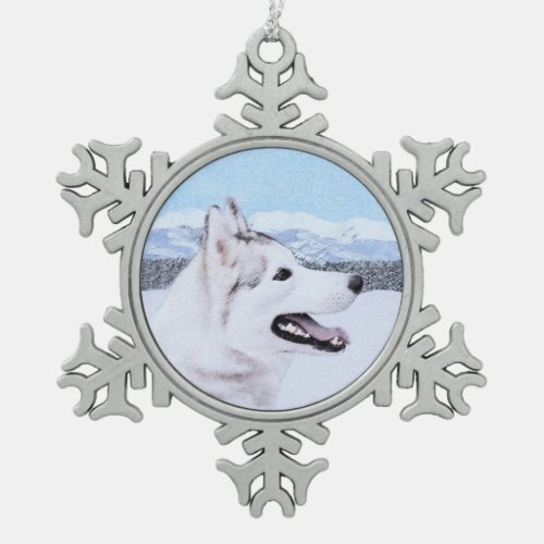 Siberian Husky Silver and White Painting Dog Art Snowflake Pewter Christmas Ornament