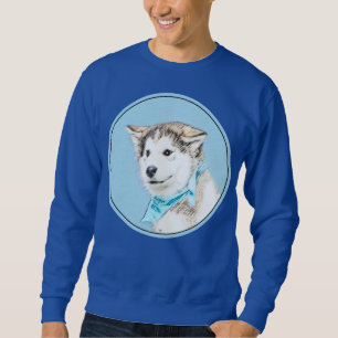 Siberian Husky (Silver and White) Painting Dog Art Sweatshirt
