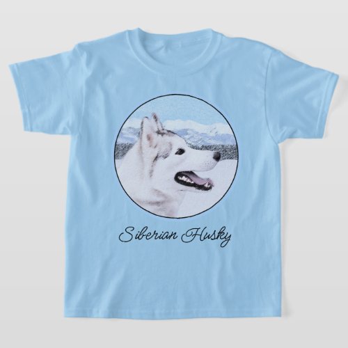 Siberian Husky Silver and White Painting Dog Art T_Shirt