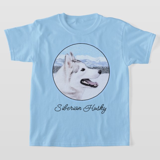Siberian Husky (Silver and White) Painting Dog Art T-Shirt (Laydown)