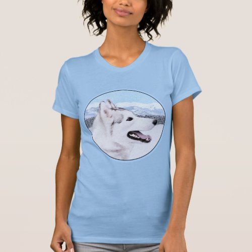 Siberian Husky Silver and White Painting Dog Art T_Shirt