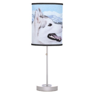 Siberian Husky (Silver and White) Painting Dog Art Table Lamp