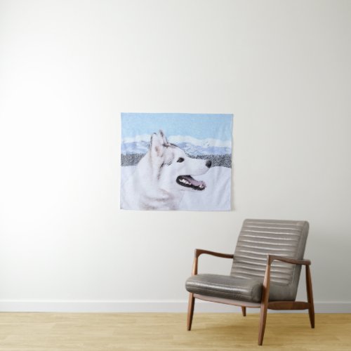 Siberian Husky Silver and White Painting Dog Art Tapestry
