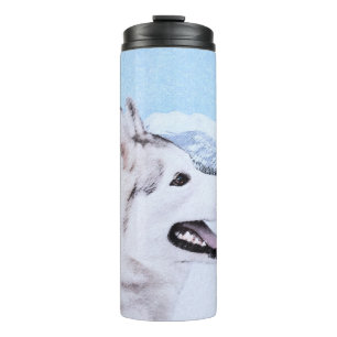 Siberian Husky (Silver and White) Painting Dog Art Thermal Tumbler