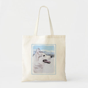 Siberian Husky (Silver and White) Painting Dog Art Tote Bag