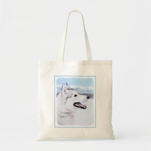 Siberian Husky Silver and White Painting Dog Art Tote Bag