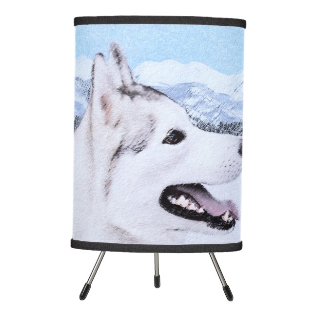 Siberian Husky (Silver and White) Painting Dog Art Tripod Lamp (Front)