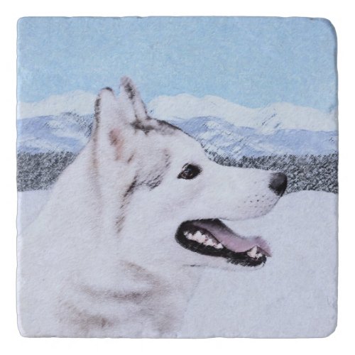 Siberian Husky Silver and White Painting Dog Art Trivet