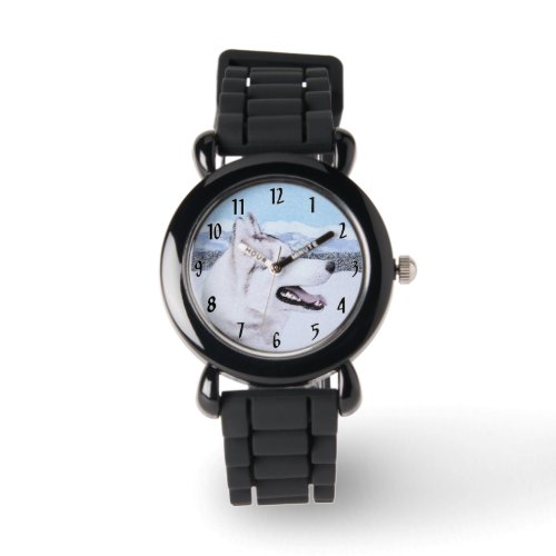 Siberian Husky Silver and White Painting Dog Art Watch