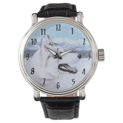 Siberian Husky Silver and White Painting Dog Art Watch