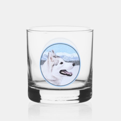 Siberian Husky Silver and White Painting Dog Art Whiskey Glass