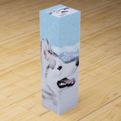 Siberian Husky Silver and White Painting Dog Art Wine Box