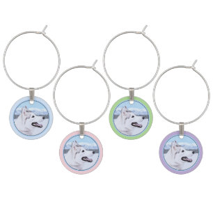 Siberian Husky (Silver and White) Painting Dog Art Wine Charm